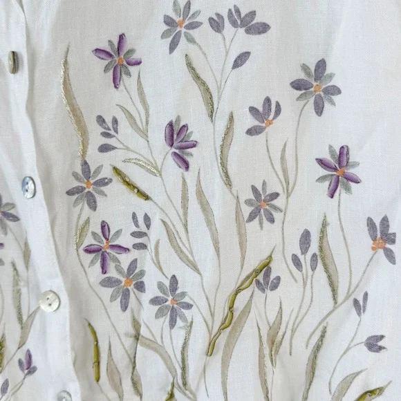 Petite Sophisticate White Linen Floral Embrodiered Tank Top Size‎ 4 Cottagecore - Picture 6 of 7